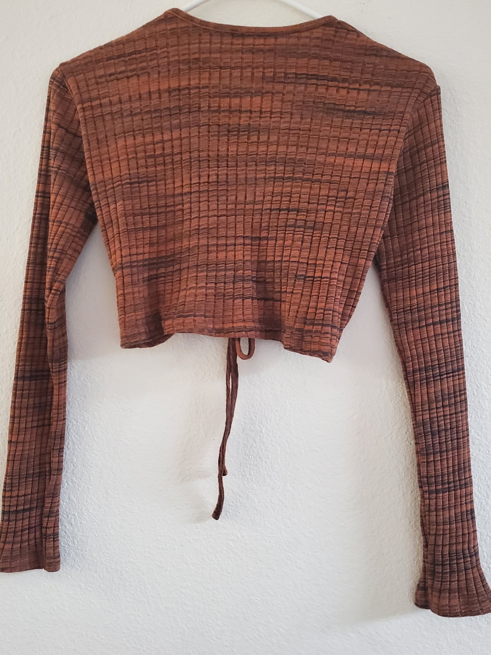Zara Rust-Brown Ruched Long Sleeve Crop Top Size M - Picture 2 of 7
